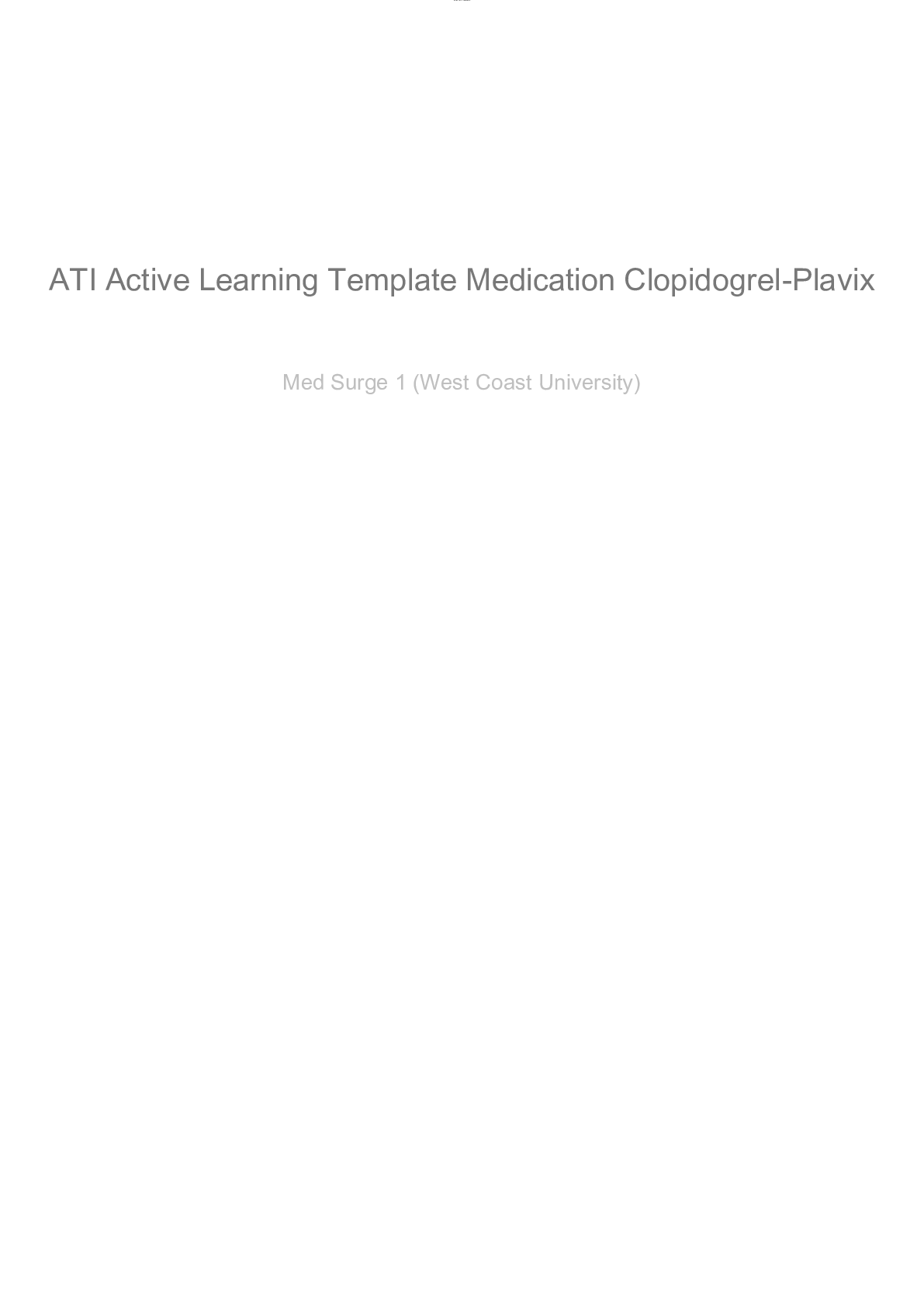 Preview image for ATI Active Learning Template Medication Clopidogrel-Plavix